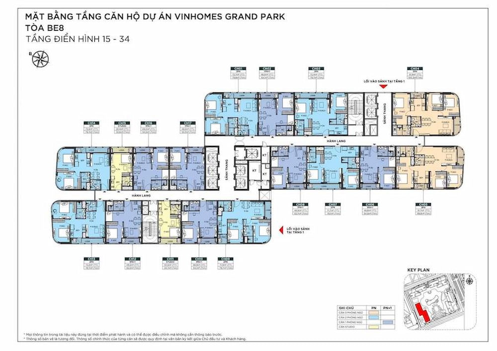 Quy hoạch mặt bằng tầng 15 - tầng 34 tòa BE8 Vinhomes Grand Park 